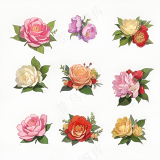 红色黄色粉色玫瑰花免抠素材105