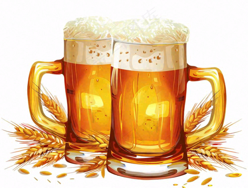 小麦啤酒饮料卡通插画免抠