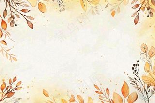 秋天植物黄叶唯美背景 立秋秋分水彩插画