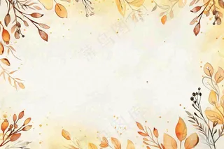 秋天植物黄叶唯美背景 立秋秋分水彩插画