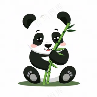 大熊猫国宝抱着竹子卡通插画免抠