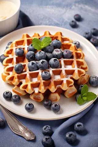 蓝莓华夫饼蜂蜜松软可口美食甜点摄影图