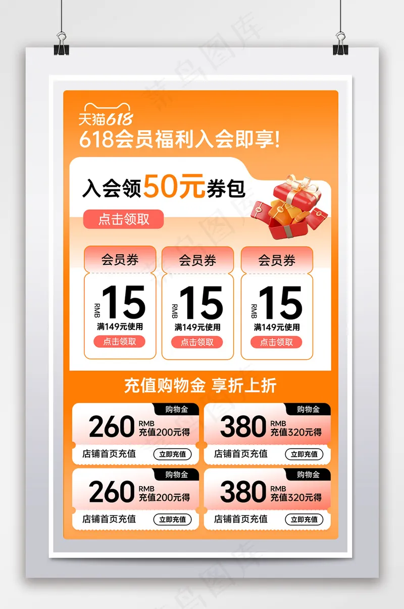 橙色系清新风电商促销福利优惠券psd模版下载
