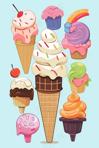 夏日冰淇淋蛋筒卡通插画背景