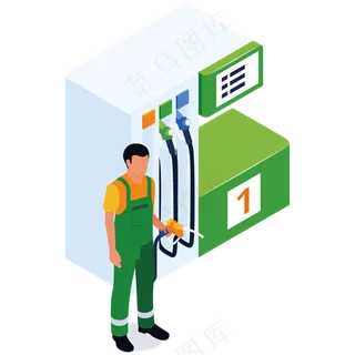 免抠加油站卡通员工