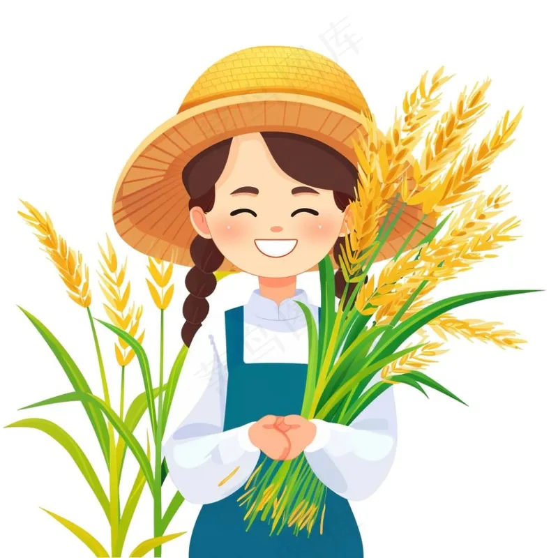 农民劳动人民抱着稻穗丰收人物插画免抠(1024x1024)