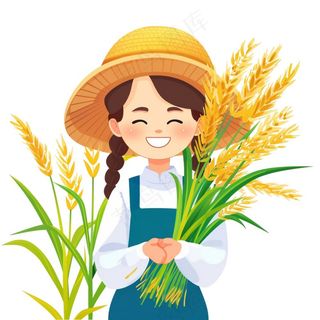 农民劳动人民抱着稻穗丰收人物插画免抠