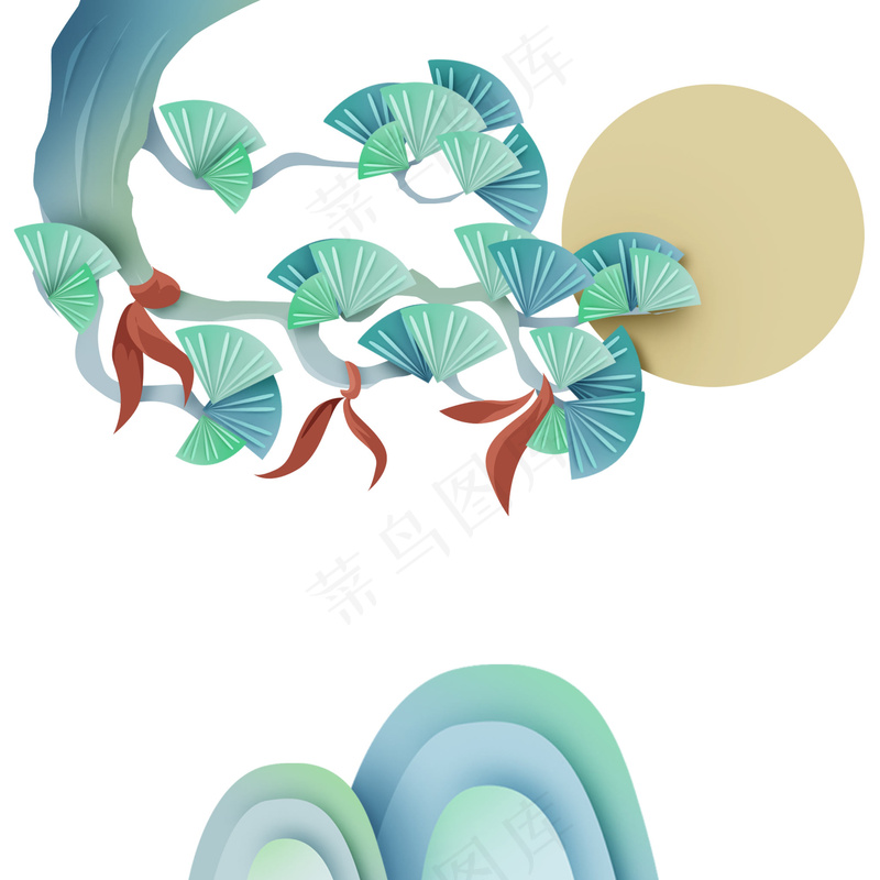 简约古风剪纸树木免扣元素