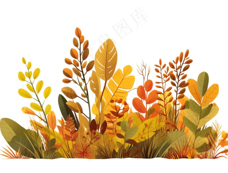 树叶落叶卡通秋天植物草丛立秋节日插画植物叶子手绘插画免抠(1264x960)