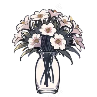 鲜花花瓶 素雅 手绘 免抠透明底 (4)
