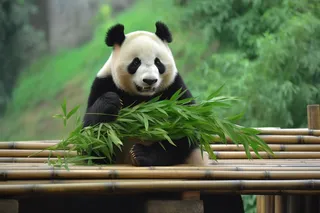 大熊猫吃竹子竹叶国宝保护动物摄影图
