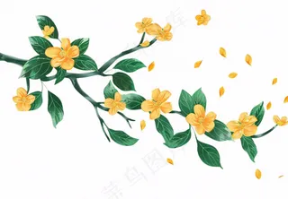 金秋桂花黄花树枝卡通插画免抠