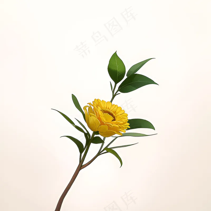 白色黄色手绘新中式风格花植物93