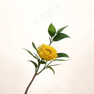 白色黄色手绘新中式风格花植物93