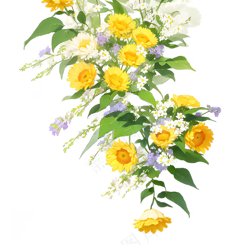 黄色 唯美 手绘 免抠 PNG 花 植物 素材9