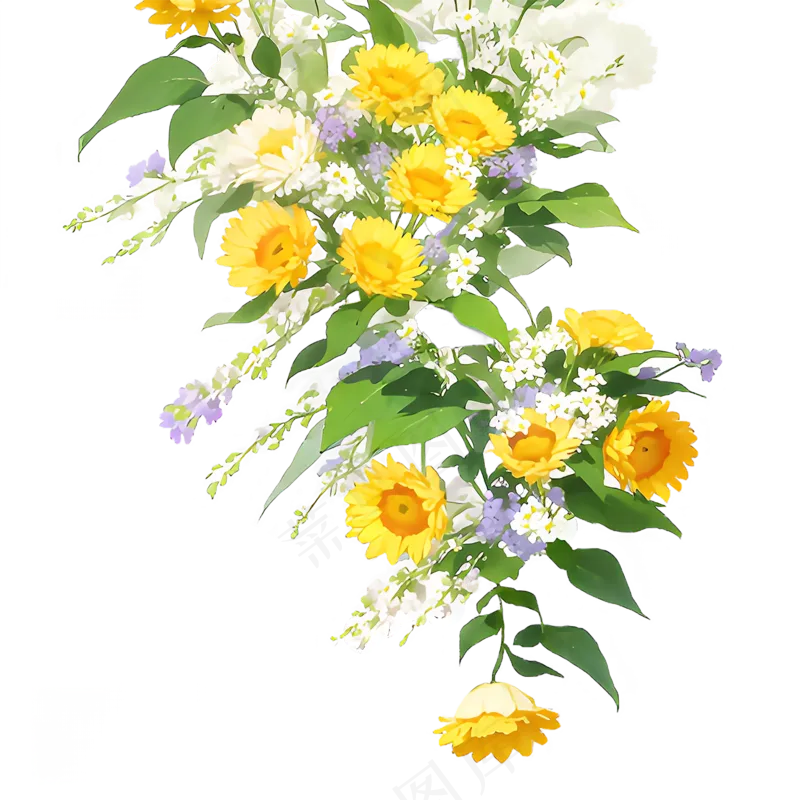 黄色 唯美 手绘 免抠 PNG 花 植物 素材9
