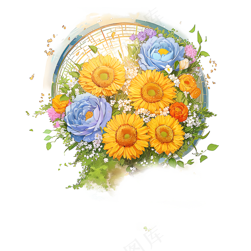 黄色 绿色 手绘 花丛 免抠 素材 12