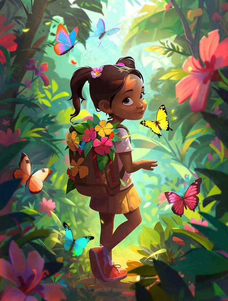 夏天户外森林丛林冒险的青少年背包旅行探险卡通插画背景(960x1264)