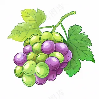 葡萄蜻蜓水果卡通插画免抠