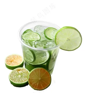 夏日柠檬水苏打汽水冰镇饮料免抠