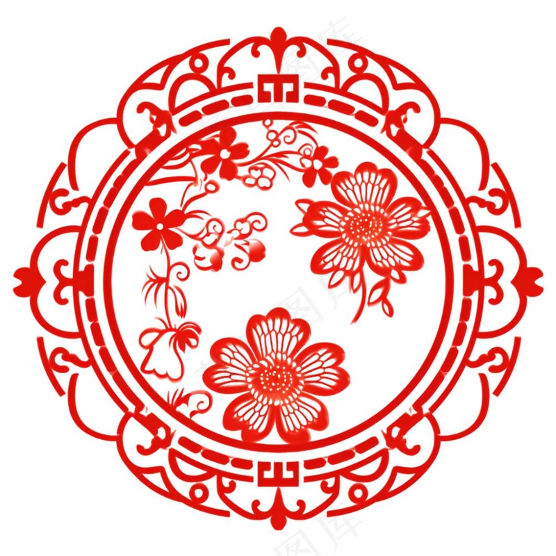 中式红色圆形贴纸窗花插画免抠(1024x1024)
