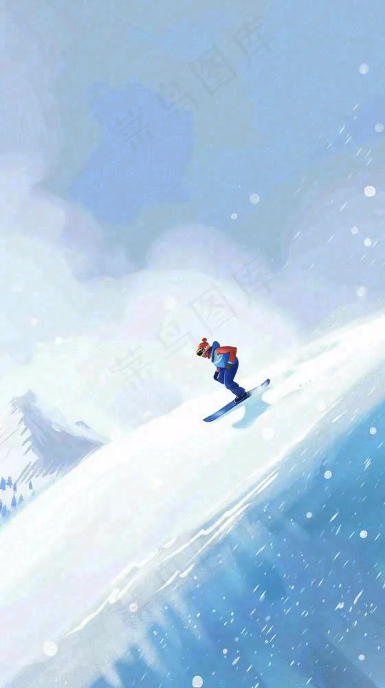 冬天雪场滑雪的人白雪竞技运动小雪大雪卡通插画背景(816x1456)