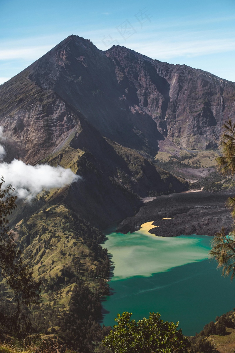 高山湖泊云雾缭绕
