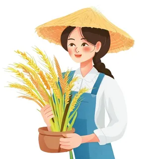 农民劳动人民抱着稻穗丰收人物插画免抠