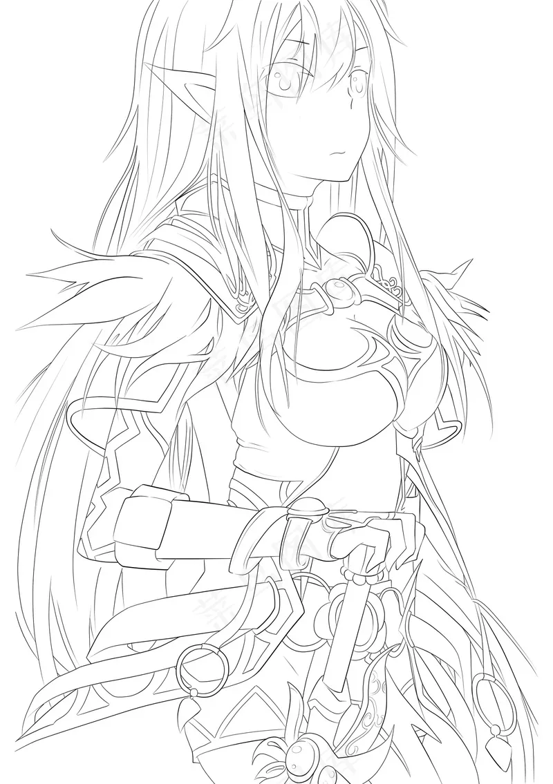古风线稿丨PPT插画丨手绘线稿丨国风美女024ai矢量模版下载