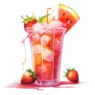西瓜汁冰镇饮料水果茶卡通插画插图免抠