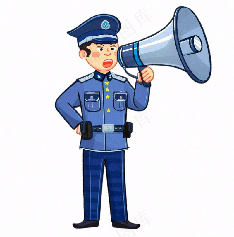 警察拿着喇叭宣传卡通人物插画免抠(1024x1040)