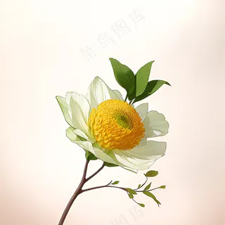 白色黄色手绘新中式风格花植物15