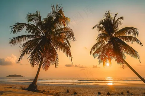 夏日海滩日落晚霞摄影图 夏日海滩日落晚霞摄影图