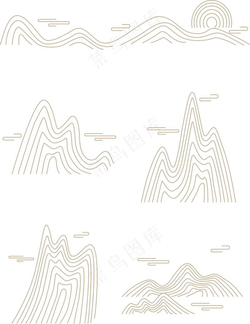 山水波浪祥云中式国风线条99免扣素材