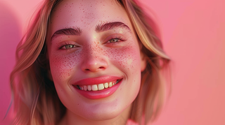 欧美少女微笑自信金发人像摄影图