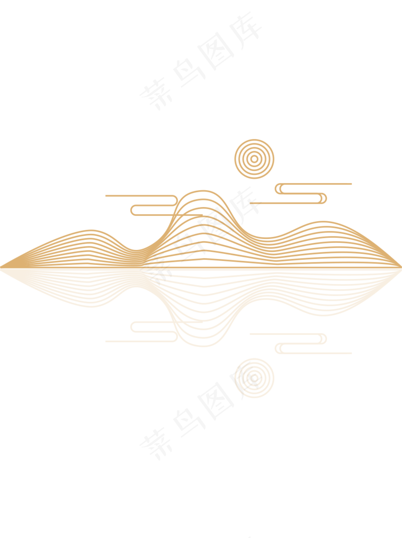 山水波浪祥云中式国风线条15免扣素材