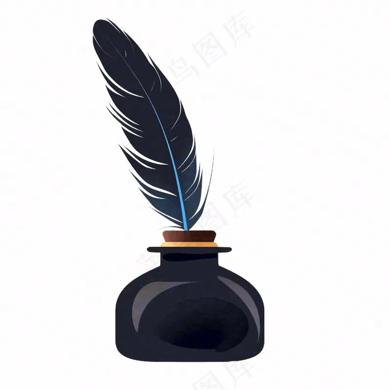黑色羽毛墨水笔卡通插画免抠(1024x1024)