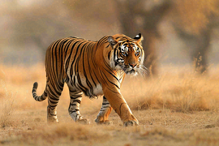 老虎动物秋天草原摄影图