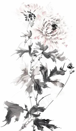 菊花水墨画中国风手绘清明重阳插画免抠