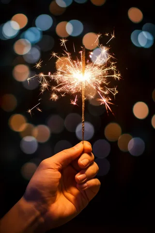 手拿仙女棒烟花爆竹灯光摄影图