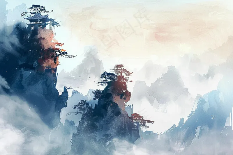 水墨祖国山河磅礴气势青山国画插画背景(4032x2688)