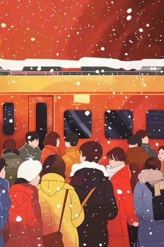 新年春节春运高铁火车回家过年卡通插画背景