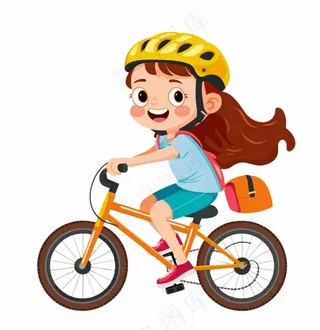 骑自行车的女孩青少年运动卡通人物插画免抠