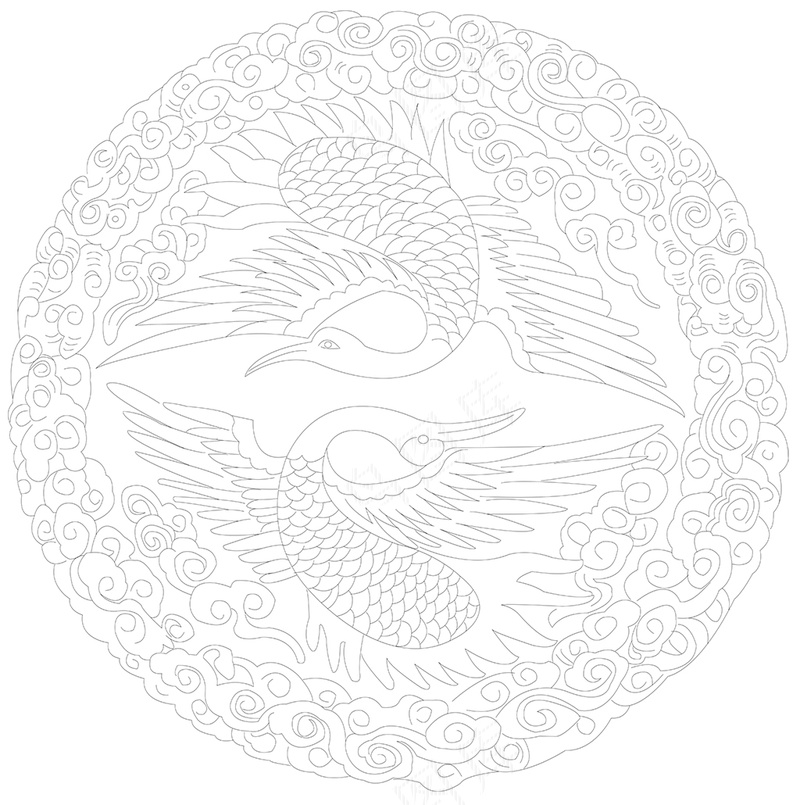 仙鹤圆形雕刻图cdr矢量模版下载