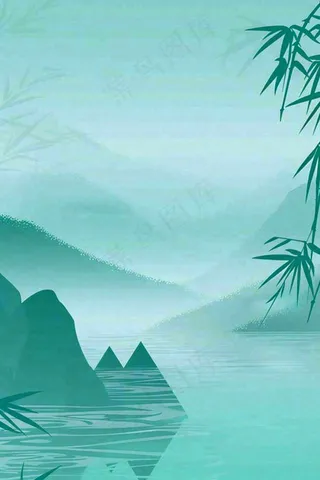 水墨画山水竹林绿色清明端午插画背景