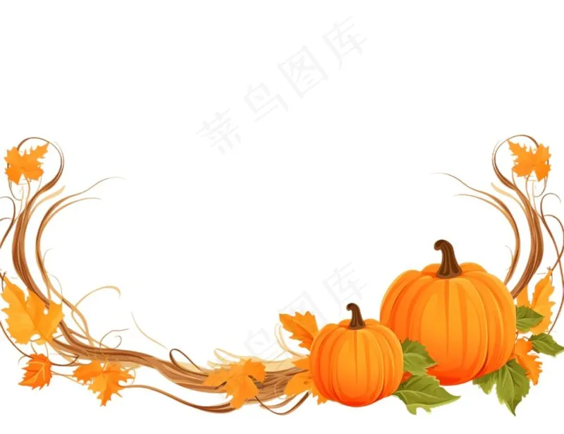秋季南瓜作物枫叶边框感恩节黄色卡通插画免抠(1248x960)