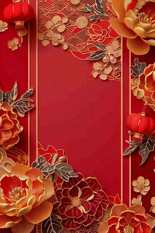 新年新春梅花灯笼喜庆剪贴画背景