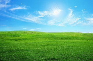 春天草甸草地山坡摄影图