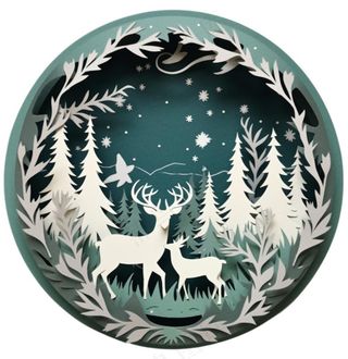 圣诞卡通剪纸麋鹿圣诞树绿色卡通免抠