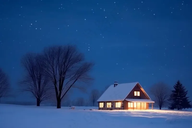 夜景雪屋蓝色背景(1344x896)